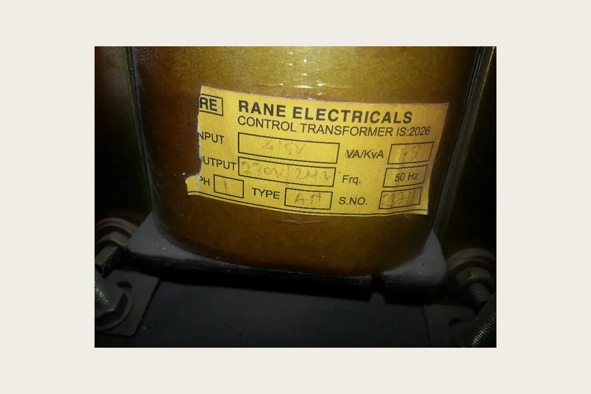 1.5KVA Control Transformer (Side View) for grid protection, switchgear and current transformers, team-handled supply reference