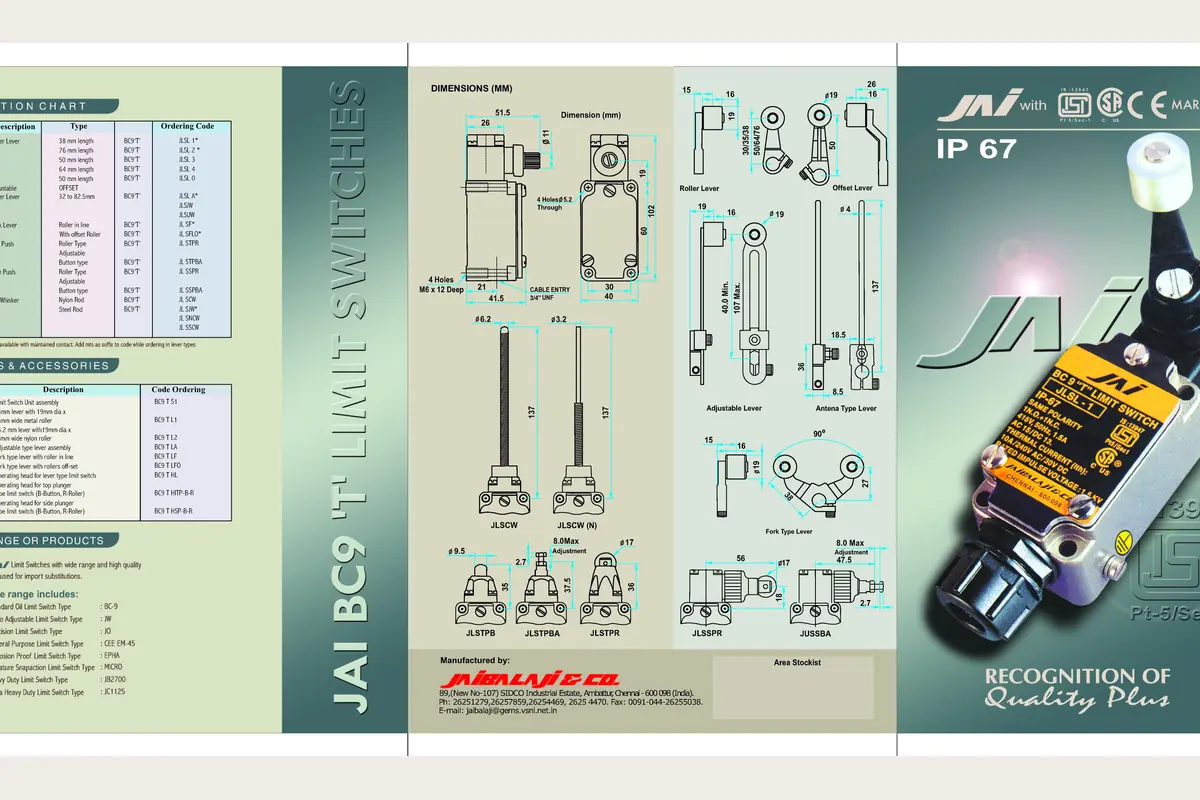 Limit Switch Capstan Brake Jaibalaji for metering, automation and industrial control, team-handled supply reference