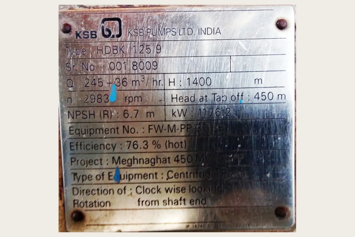 MPL HRSG#1 BFP B for pumps, water treatment and process equipment, team-handled supply reference