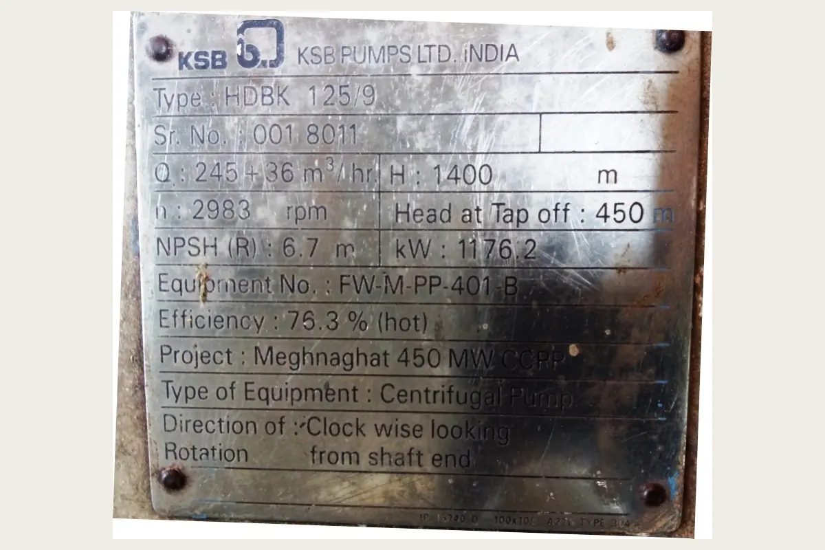 MPL HRSG#2 BFP B for pumps, water treatment and process equipment, team-handled supply reference