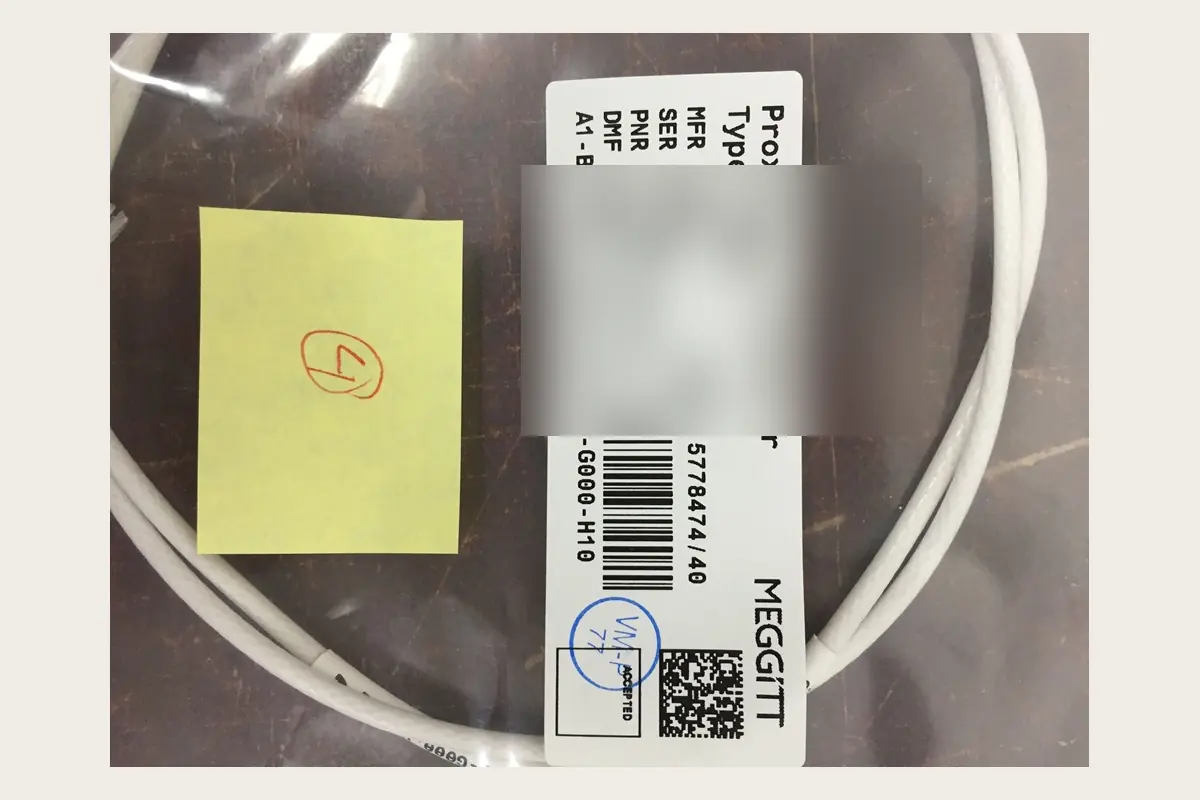 Meggitt proximity transducer TQ402 inspection view for vibration, condition monitoring and predictive maintenance, team-handled supply reference